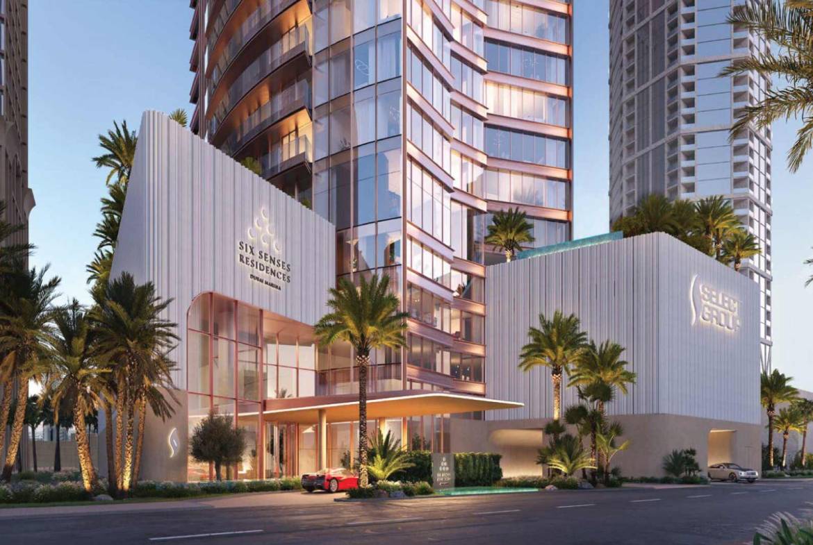 Exterior view of Six Senses Residences Dubai Marina with modern architecture