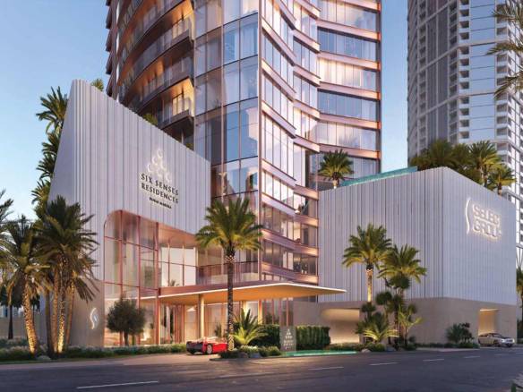 Exterior view of Six Senses Residences Dubai Marina with modern architecture