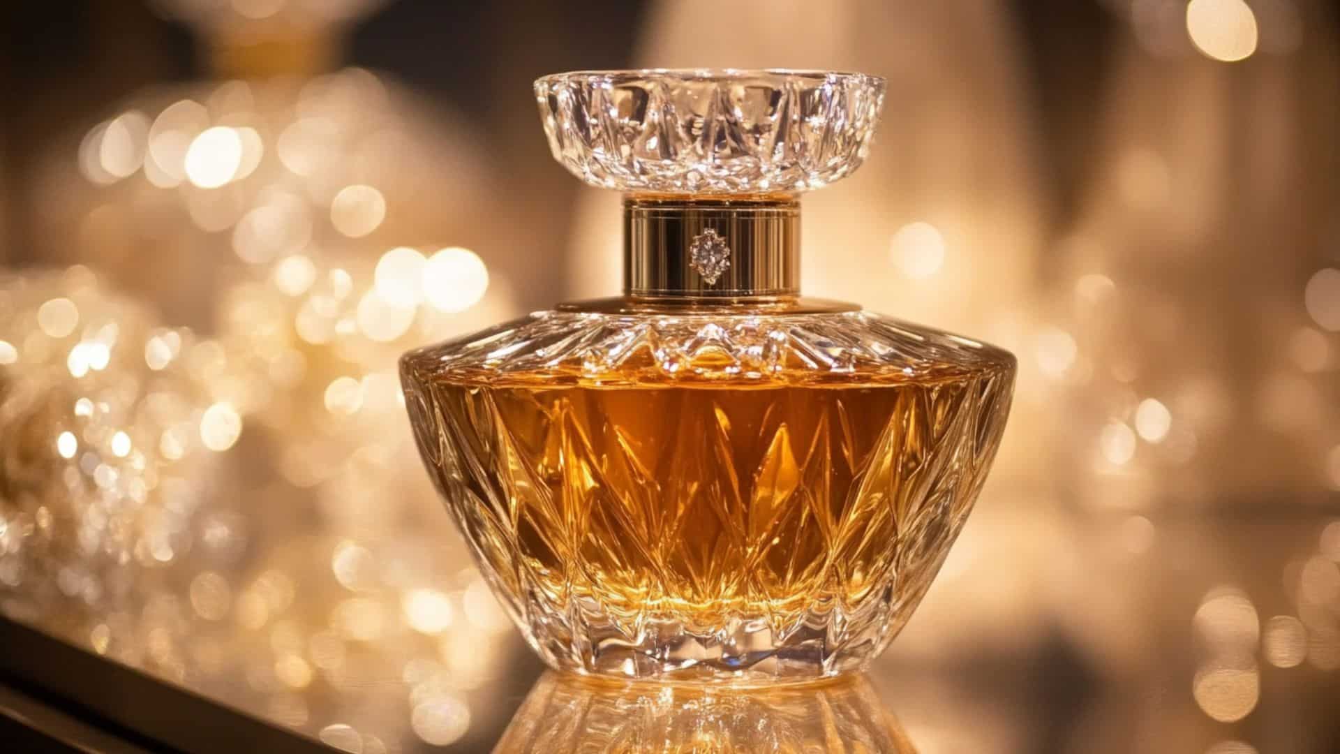 Elegant men’s perfume bottle with warm amber hue