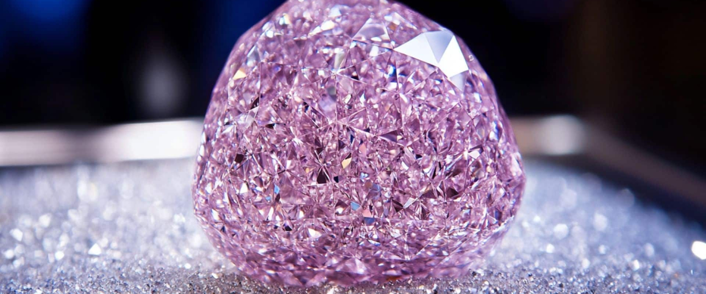 Most Expensive Diamonds: Prices & Stories Brilliant pink diamond on glittering surface under studio lights