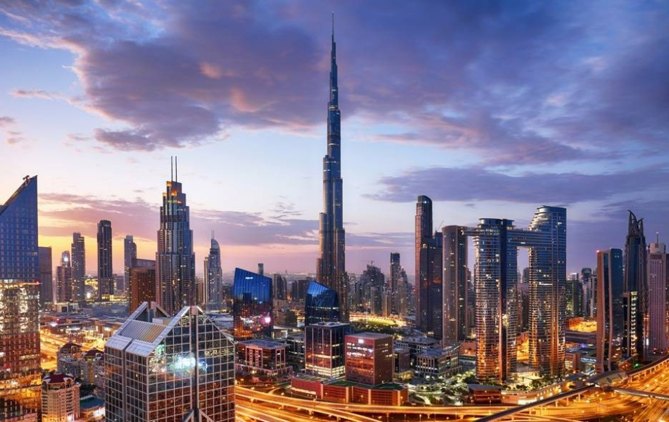 Burj,Khalifa,Skyline,In,Dubai,At,Dramatic,Sunset,-,Aerial Burj,Khalifa,Skyline,In,Dubai,At,Dramatic,Sunset,-,Aerial